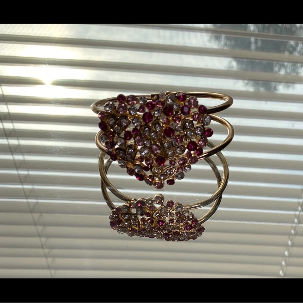 Gold and Pink Crystal Heart Bracelet